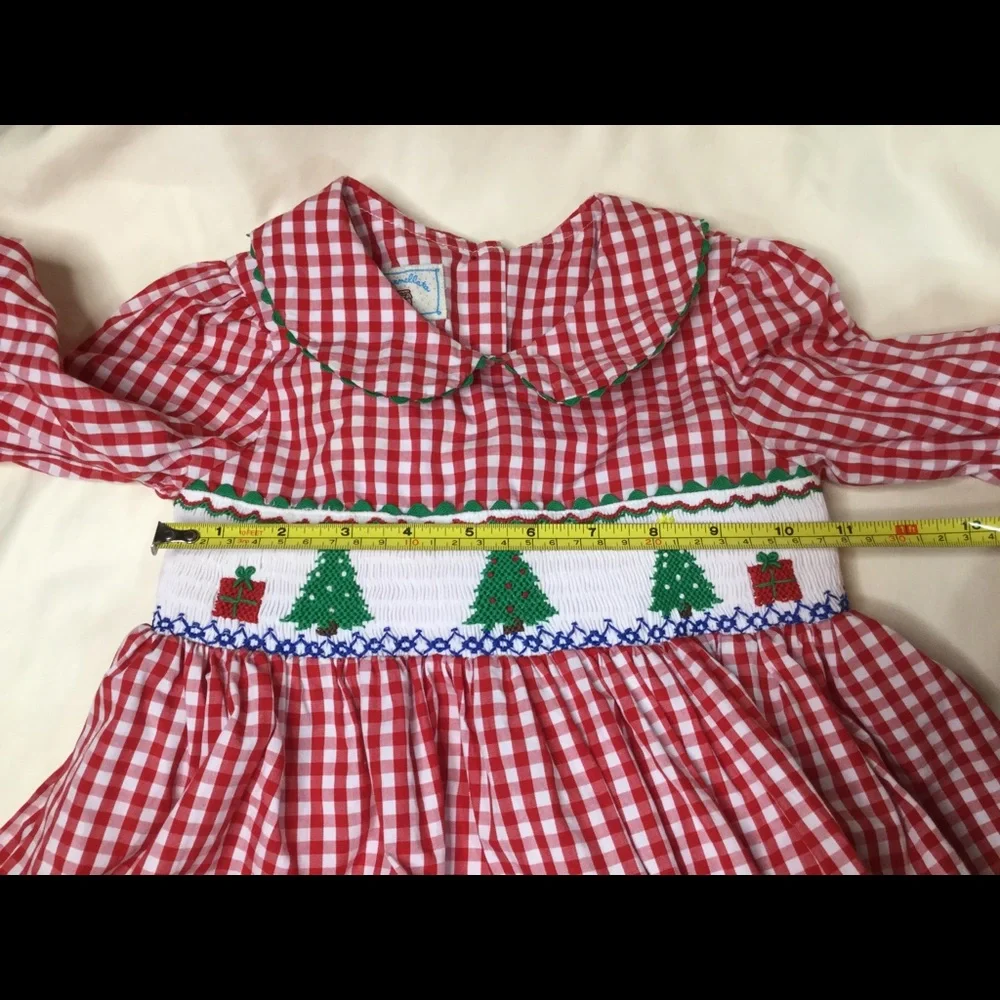 Marmellata Red Check Christmas Tree Smocked Dress